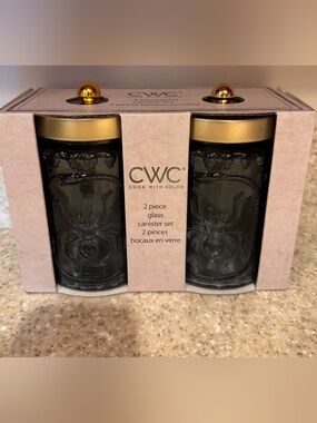 Cook With Color Grey Glass Spider Embossed Canister Set with Gold Lids - 2 Piece